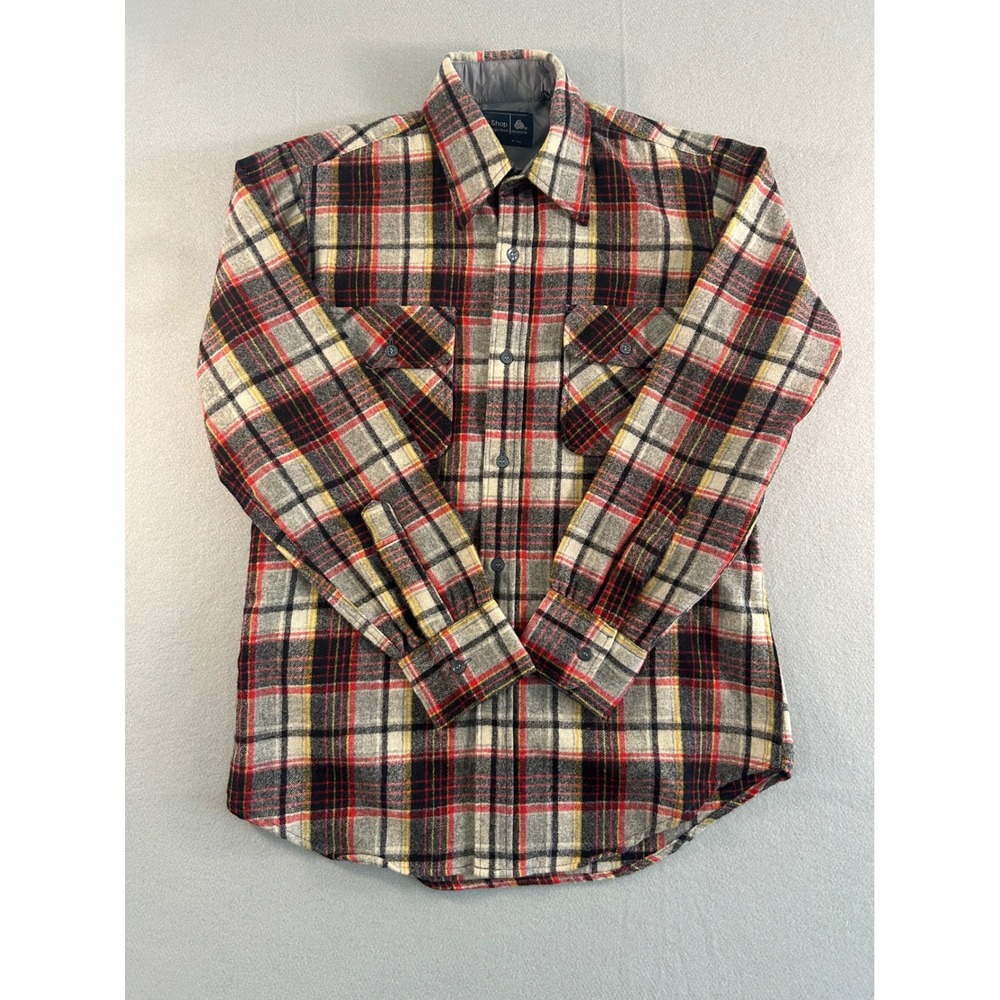 JCPenney Flannel Shirt Mens Medium Tall Red Plaid 100% Virgin Wool Vintage
